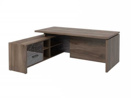 Стол руководителя с опорной тумбой Festus FB-119L.GG 1800x1900x750 (Орех Пацифик Табак/Камень Пьетра Гриджиа черный)