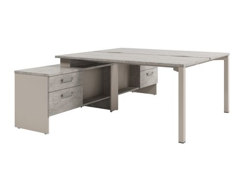 Стол-тандем на металлокаркасе с тумбой Solution D-424 1750x2380x750 (Бетон/КашемирБежевый)