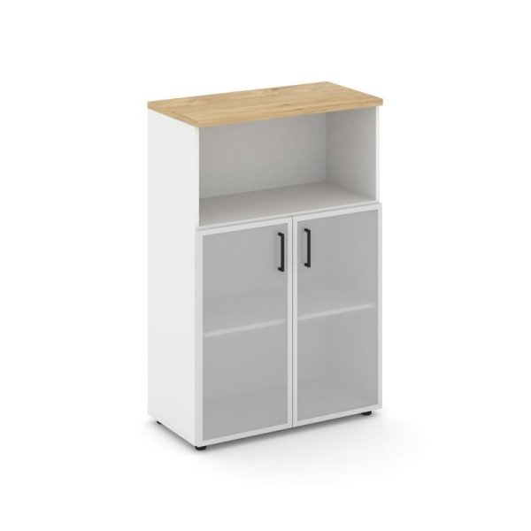 Шкаф средний широкий SN.STS-203 (796х400х1203) (Белый/Тиквуд Светлый/Сатин)