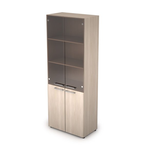 4Ш.005.3 Шкаф стеллаж высокий со стеклом без замка (798x430x2112) (Шамони светлый)