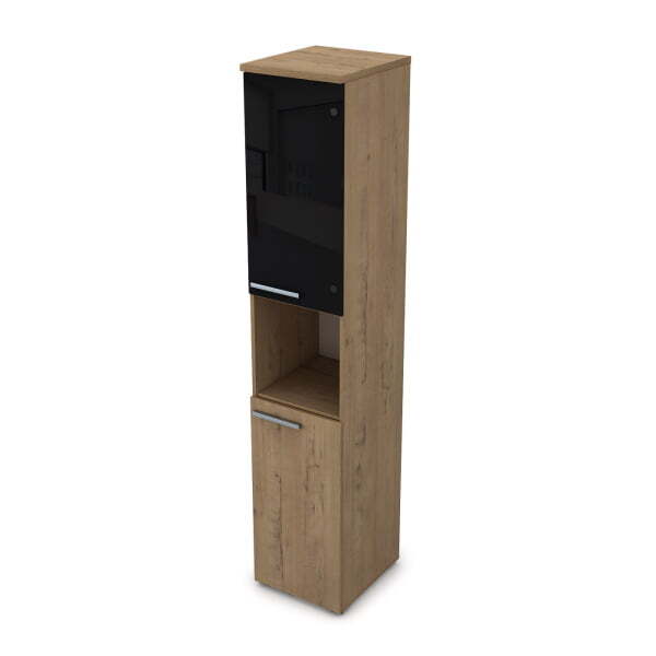 9ПЛ.005.27 Пенал высокий со стеклом и нишей (400x450x2045), левый (Teakwood)