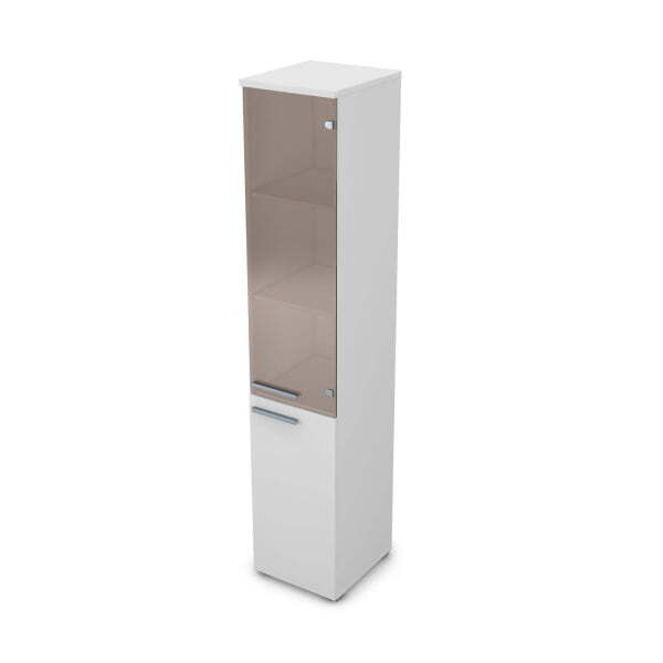 9П.005.12 Пенал высокий со стеклом (400x450x2045) (Белый премиум)