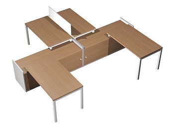 Рабочая станция (4x160) на 2-x опорных тумбах-купе Profiquadro КВ 0187 БВ 3590x3600x750